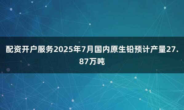 配资开户服务2025年7月国内原生铅预计产量27.87万吨