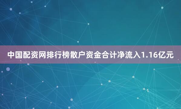 中国配资网排行榜散户资金合计净流入1.16亿元